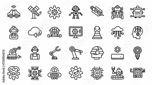 Robotics automation engineering artificial intelligence technology industry icons generated with generative ai