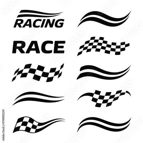 Racing Flags and Decorative Swirls Vector Illustration
