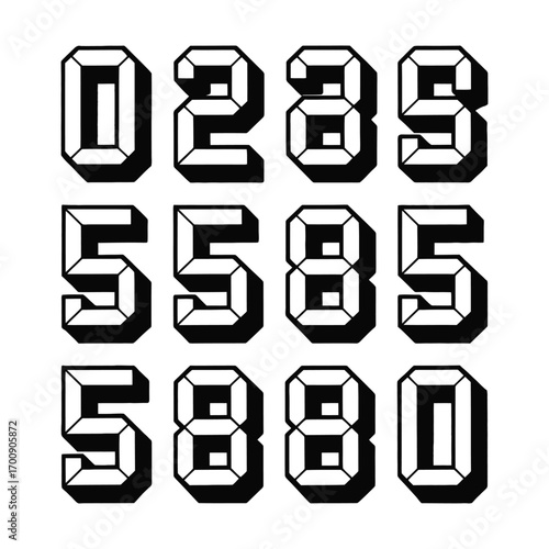 Black and White Numbers Design A collection of numerical figures from 0 to 9 in a bold, geometric style