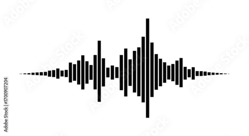 Black and white waveform illustration showing audio signal with varying amplitude levels across the screen created with generative ai