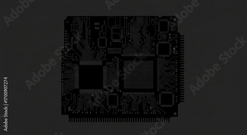 Detailed illustration of a dark circuit board with intricate pathways and components visible in the design created with generative ai