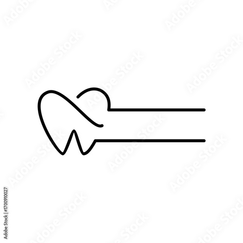 Minimalist dental logo with a sleek tooth outline and horizontal lines, symbolizing speed, precision, and modern dental care.