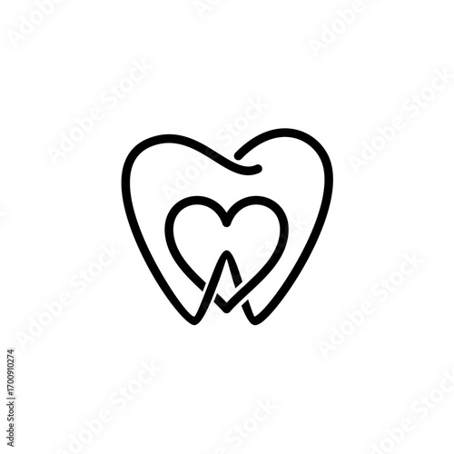 Minimalist dental logo featuring a tooth inside a heart, symbolizing oral health, care, and love in dentistry.