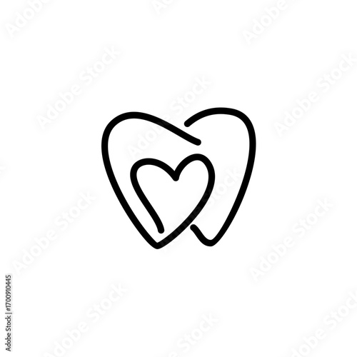 Minimalist dental logo featuring a tooth inside a heart, symbolizing oral health, care, and love in dentistry.