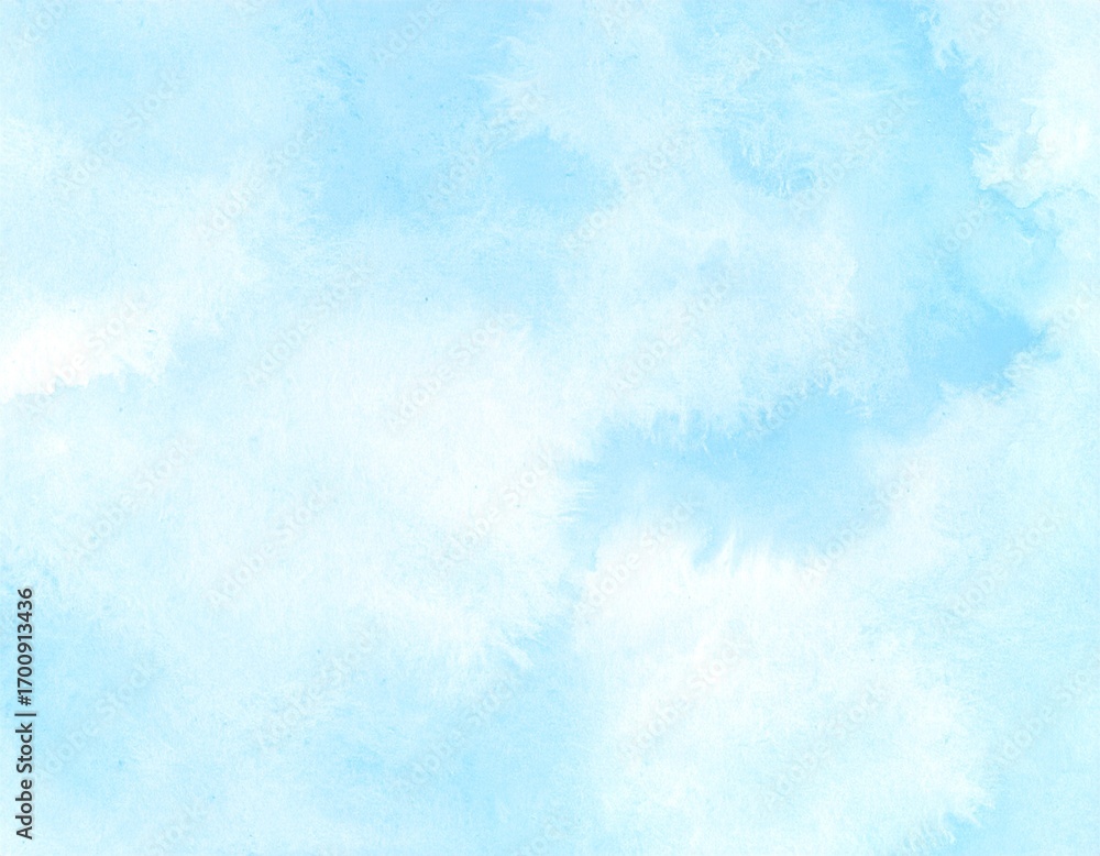 Obraz premium 淡い青色 白 空 雲 水色 青 水彩風 抽象背景 水彩風 テクスチャ 素材