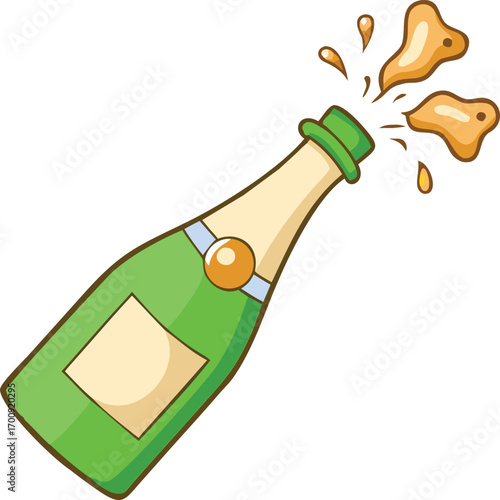 Champagne bottle explosion celebration beverage vector illustration scalable eps icon transparent background
