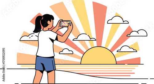 Young woman with a ponytail taking a picture with her phone.