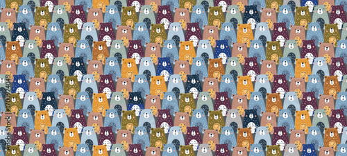 cute seamless pattern with funny hand drawn bears in the trendy colors for boys and babies.