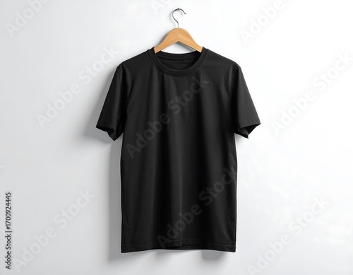 Showcase your amazing designs using this versatile black t-shirt mockup with a clean, professional look