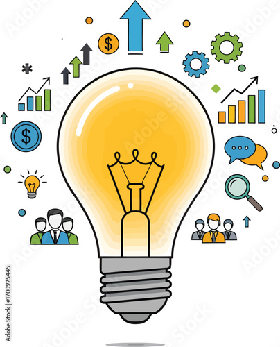 Lightbulb Idea Surrounded by Business and Finance Icons.