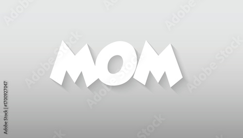 Celebrating maternal strength, this graphic design features the word 'MOM' in a powerful and highly stylized font. The bold, white letters are sharp and angular, with the two 'M's forming a symmetrica