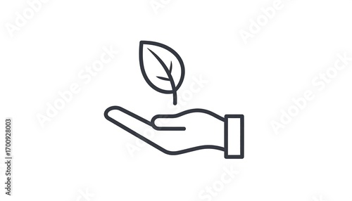 Wallpaper Mural A simple line art graphic depicts a hand holding a leaf, signifying environmental stewardship. Torontodigital.ca