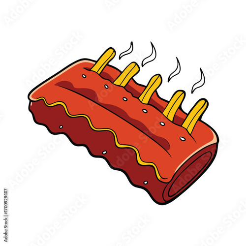 Smoky glazed bbq ribs with grill marks illustration