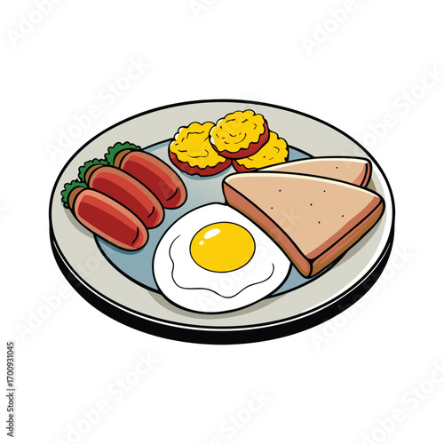 Breakfast platter with scrambled eggs toast and sauce illustration