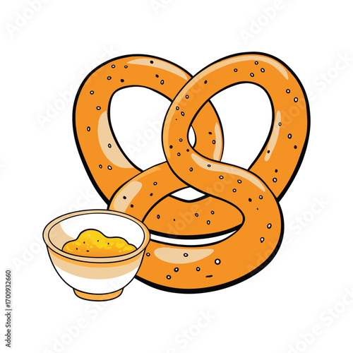 Cheese stuffed pretzel with dipping sauce illustration