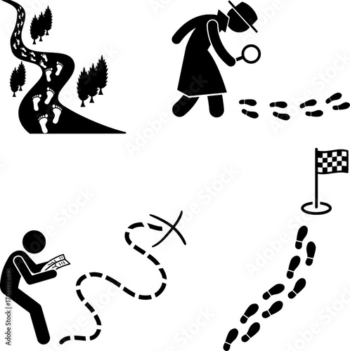 Footsteps and Detective Trail Icons Set