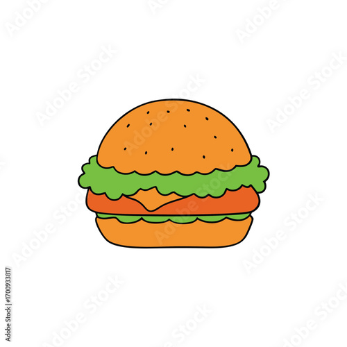 Spicy chicken burger with fresh lettuce and creamy mayo illustration
