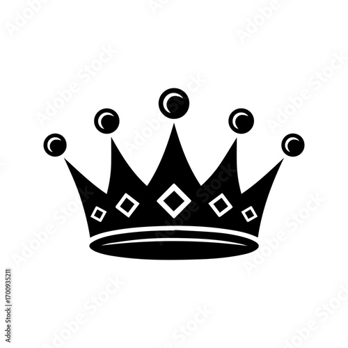 Elegant black crown symbol with gems, representing royalty and power.