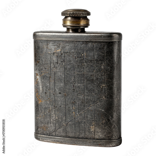 Vintage metal hip flask, etched design