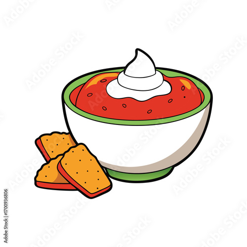 Chili bowl with sour cream and crackers illustration