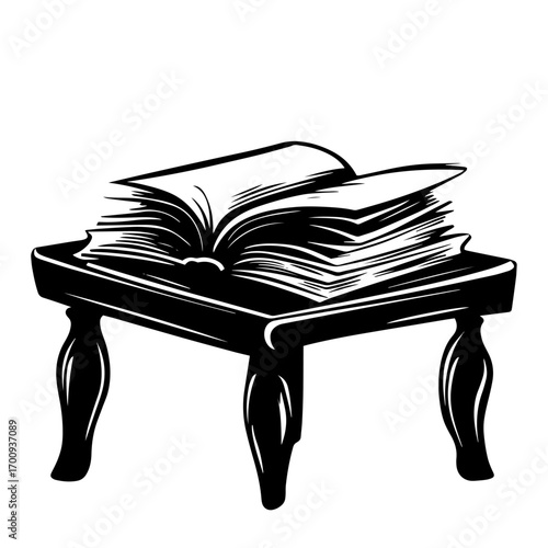 Open book on wooden lectern silhouette, knowledge and education reading stand vector illustration icon