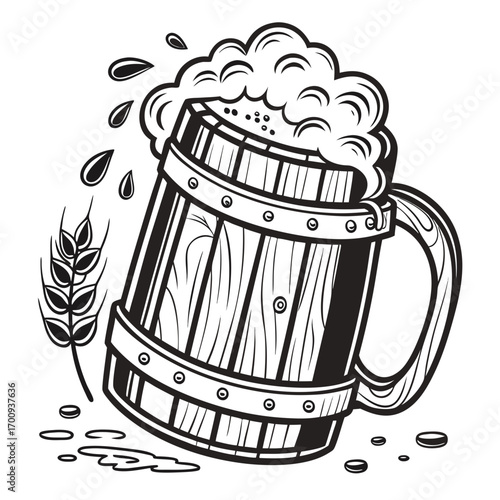 A frothy beer in a glass mug vector illustration for a pub or bar