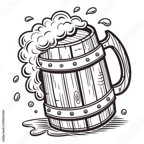 A cartoon vector illustration of a cold beer mug with foam is a perfect icon for a pub or bar sign