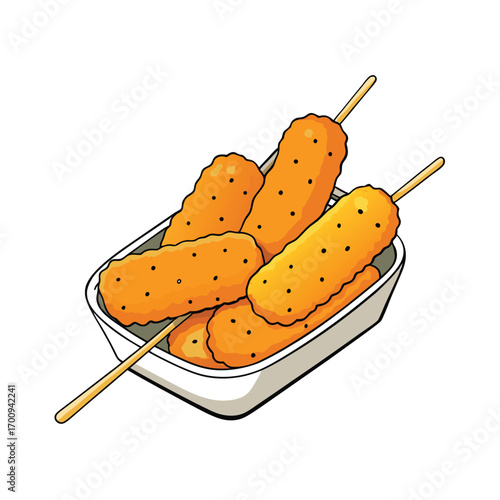 Deep fried mozzarella sticks with stretchy cheese pull illustration