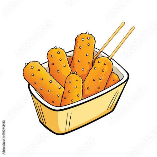 Deep fried mozzarella sticks with stretchy cheese pull