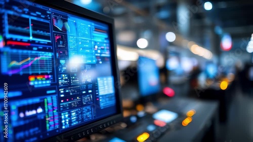 Wallpaper Mural Focused medium shot of a digital monitoring screen displaying leak data and system status with the control room environment gently blurred to highlight the technology. Torontodigital.ca