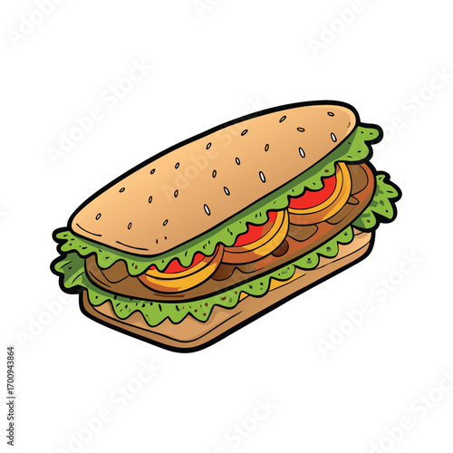 Delicious flatbread sandwich with meat and fresh vegetables banner advertisement