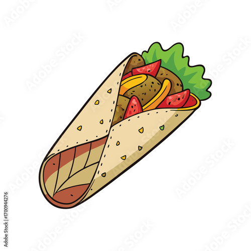 Delicious flatbread wrap with grilled meat and fresh vegetables banner advertisement