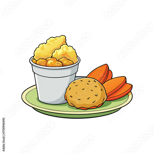 Delicious fried chicken meal with coleslaw and biscuit