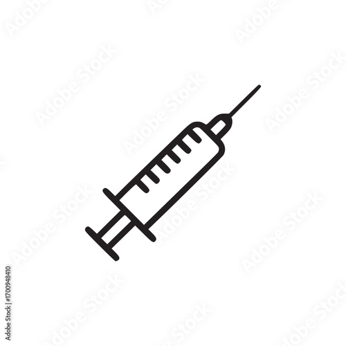 Illustration of a syringe, a medical instrument used to inject fluids into or withdraw them from the body, often used for administering medications or vaccines