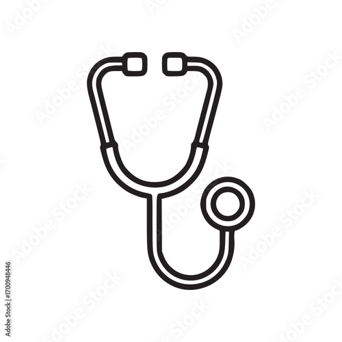 Illustration of a stethoscope the icon is drawn in black outline and is simple and clean, making it easily recognizable and suitable for various digital and print applications