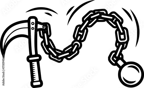 Kusarigama martial arts weapon outline icon vector
