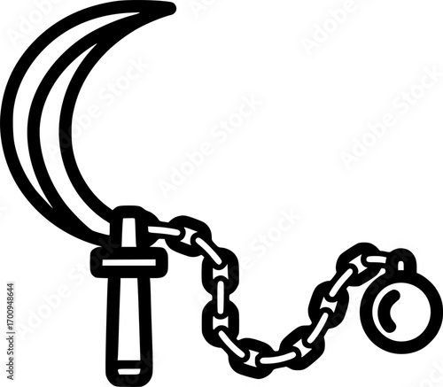 Kusarigama martial arts weapon outline icon vector
