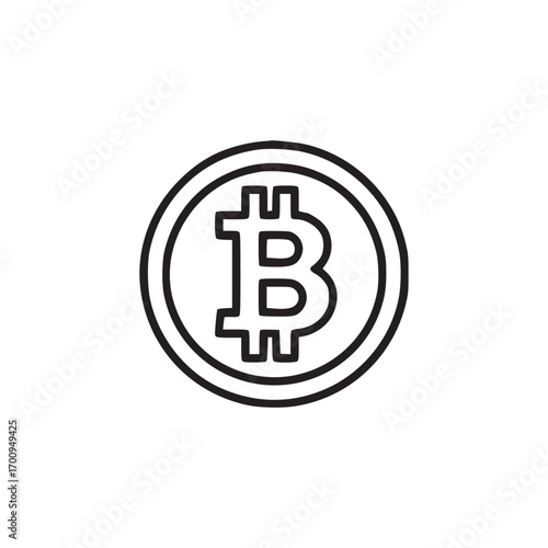 Vector art of minimalist black bitcoin icon, symbolizing cryptocurrency, digital currency, and blockchain technology, ideal for financial websites, investment platforms, and technology blogs