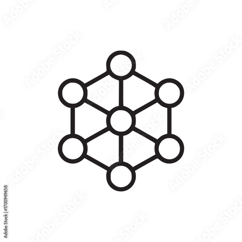 Illustration of a molecule the molecule is a simple, minimalist design, with seven circles connected by lines the molecule is a representation of a network or connection