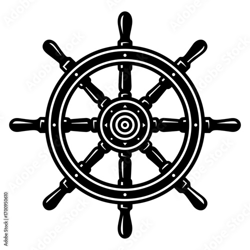 Ship Wheel Vector | Nautical Helm Silhouette | Marine Steering Wheel Icon for Logo, Tattoo, and Decoration