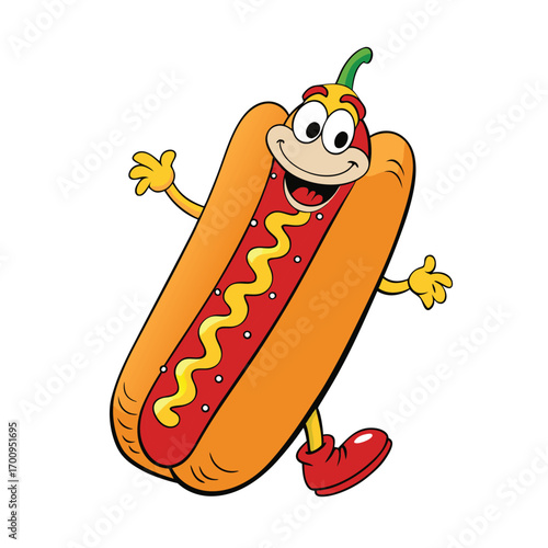 Delicious hot dog with chili cheese and chopped onions illustration