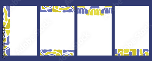 Floral frames with Boho elements. Matisse flowers art. Set of Abstract floral posters. Trendy hand drawn nature leaves and flowers. Modern botanical design. Boho background. Vector illustration