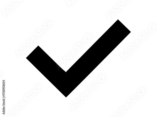 A bold, black checkmark vector symbol against a clean white background, representing confirmation or completion