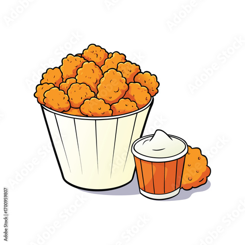 Popcorn chicken bites with creamy ranch dip illustration