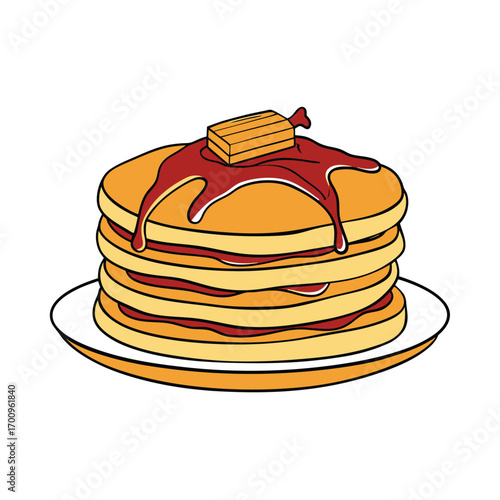 Savory pancake stack with crispy bacon and sweet syrup illustration