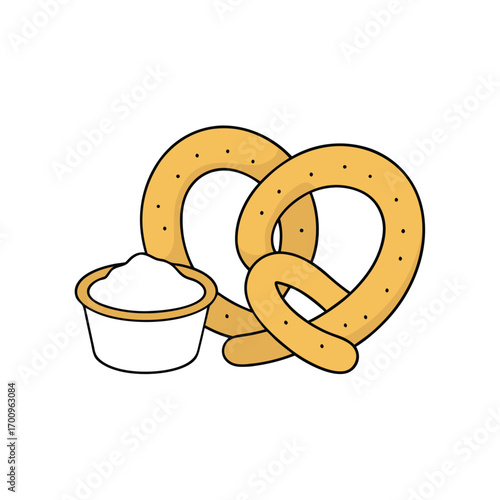 Soft pretzel with creamy cheese dip and salt