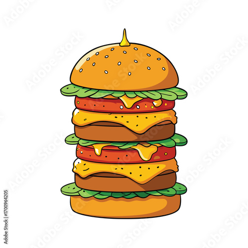 Delicious stack of gourmet cheeseburgers with dripping sauce