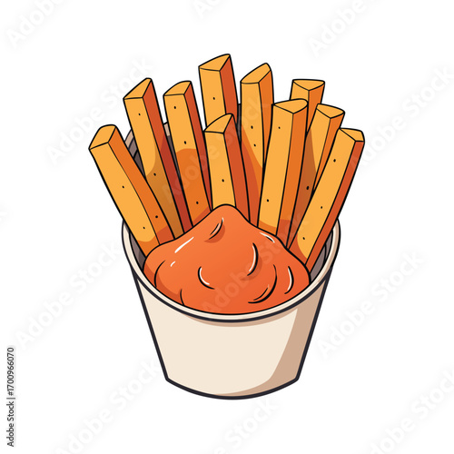 Crispy sweet potato fries with smoky chipotle mayo illustration