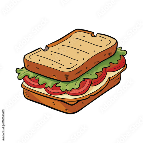 Delicious toasted blt sandwich with crispy bacon and creamy mayo on white bread
