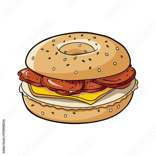 Delicious bagel sandwich with bacon egg and cheese illustration